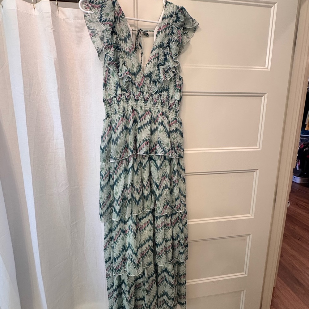 Elegant Chevron Ruffle Maxi Dress